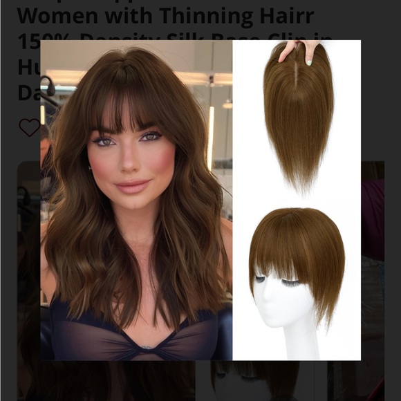 %100 Human hair Other - Elegant Brown Hair Topper with Bangs